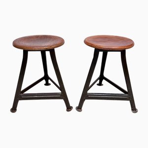 Set of Industrial Atelier Stools with Steel Frames and Plywood Seats, Germany, 1920s