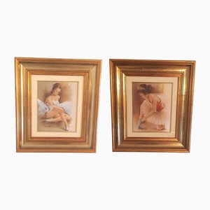 Pittis, Couple of Dancers, 1983, Oil on Canvases, Framed, Set of 2