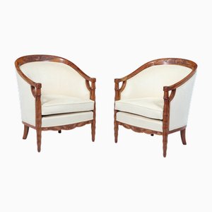 Set of Art Deco French Walnut Armchairs, 1925