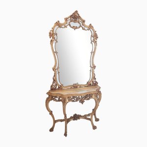 Baroque Italian Console with Mirror in Carved and Gilded Wood from La Permanente Mobili Cantù, 1960s