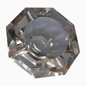 Modern Italian Diamond Ice Transparent Glass Ashtray, 1970s