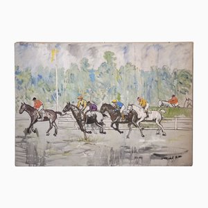 León Lafourcade, Horse Race, Acrylic on Canvas