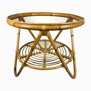 Mesa de centro italiana Mid-Century moderna circular de ratán de Tito Agnoli, años 60