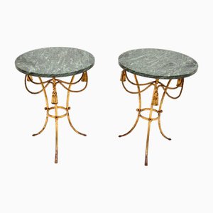 Italian Gilt Metal and Marble Side Tables, 1950s, Set of 2