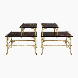 Tavolini in bambù laccato in bronzo di Maison Baguès, anni '40, set di 2