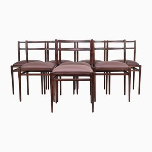 Set of 8 1970s Italian Leather & Wooden Dining Chairs in the Style of Stildomus, 1970s, Set of 8
