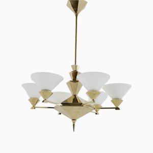 Large Brass Chandelier by Anyz, Czechoslovakia, 1930s