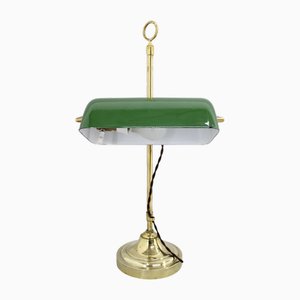 Art Deco Brass Banker Table Lamp, Czechoslovakia, 1930s