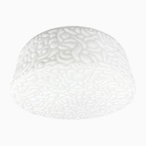 Large Mid-Century Milk Glass Flush Mount, Czechoslovakia, 1970s