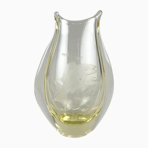 Engraved Glass Vase attributed to ZBS Glasswork, Czechoslovakia, 1950s