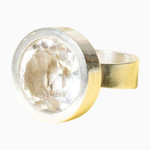 Bague Mid-Century en Argent et Cristal de Roche par Elis Kauppi, 1968