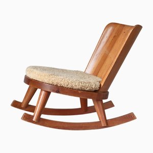 Modern Swedish Rocking Chair in Pine & Sheepskin attributed to Göran Malmvall, 1930s
