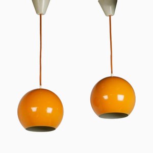 Yellow Topan VP6 Pendants attributed to Verner Panton for Louis Poulsen, Denmark, 1960s, Set of 2