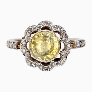 Blumenring aus 18 Karat Gelbgold, 19. Jh. mit Ceylon Gelbem Saphir und Diamanten