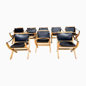 Mid-Century Kiu Armchairs in Ash and Leather from Luxoritalia, 2020, Set of 8