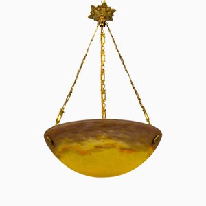 Lámpara colgante francesa Art Déco en amarillo de GV De Croismare, años 20