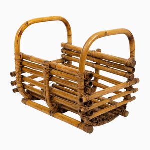 Revistero Midcentury orgánico de caña de bambú y ratán, Italia, años 60
