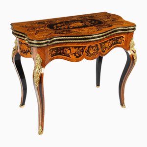 French Louis Revival Floral Marquetry Card Table, 19th Century