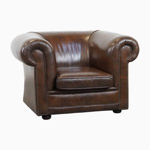 Englischer Vintage Chesterfield Sessel aus Dunklem Rindsleder