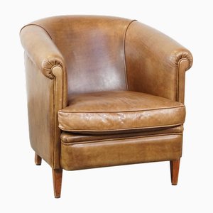 Light Cognac Cowhide Leather Club Chair