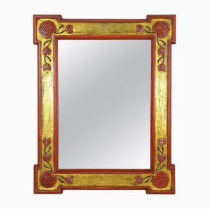 Art Nouveau Gilt and Red Wall Mirror with Floral Carvings, 1900s