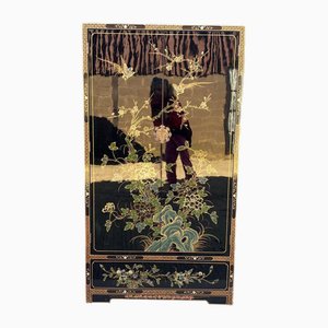 Black Lacquered Chinoiserie Wardrobe with Drawers