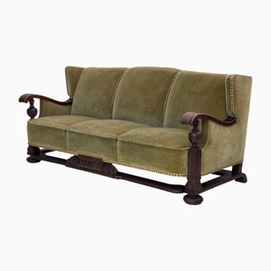 Danish Three-Seater Sofa in Velour and Oak, 1950s