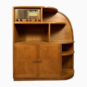 Meuble Radio Vintage Art Déco en Chêne, 1940