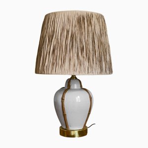 Lampada in stile bambù in ceramica con dettagli in ottone, anni '70