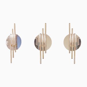 Mid-Century Modernist Hollywood Regency Mirror Glass and Gold Wall Sconces from Massive, 1980s, Set of 3