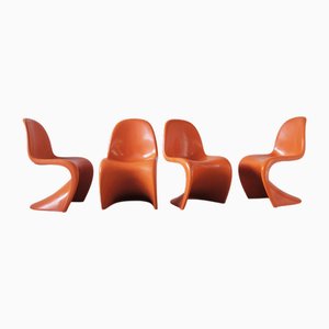 Sillas Panton en naranja de Verner Panton para Herman Miller, años 70. Juego de 4