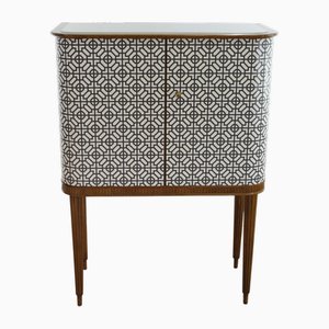 Meuble de Bar Vintage Scandinave en Acajou avec Motif Graphique Noir et Blanc, Suède, 1940s