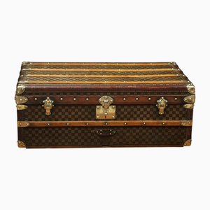 Schachbrett-Truhe aus Buche, Messing, Canvas und Leder