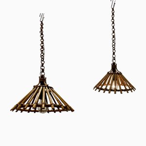 Vintage Hand Crafted Rattan Light Pendants, 1960s, Set of 2
