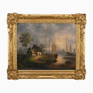Dagny, At the Water's Edge, Early 19th Century, Oil on Canvas, Framed