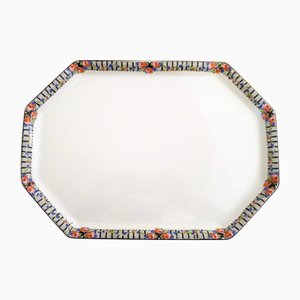 Art Deco Serving Dish with Flower from Frieze & Union K Czecho-Slovakia Porcelain, 1930s