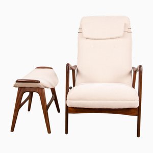 Set of Large Norwegian Teak Armchair with Ottoman by Folke Ohlsson for Westnofa, 1960s
