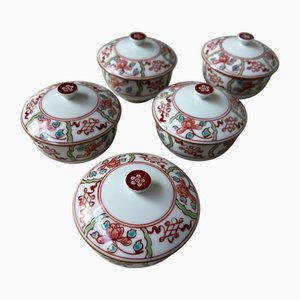 Japanese Arita Porcelain Lidded Bowls, 1970s., Set of 5