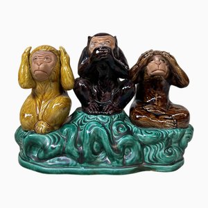 Kutani-Yaki Three Wise Monkeys Sculpture by Nukagawa Kiyoshi, Japan, 1960s