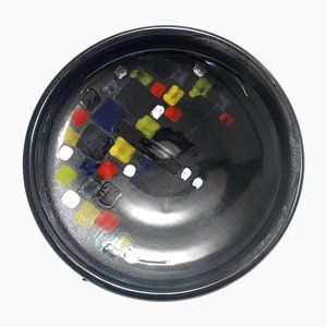 Black Lacquered Ceramic Vide-Poche with Colored Details by Ars Deruta, Italy, 1970s