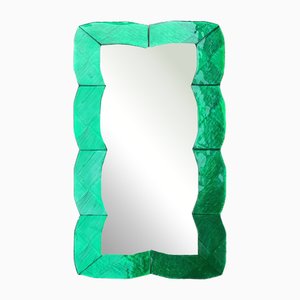 Specchio Wave color smeraldo in vetro di Murano di Fratelli Tosi