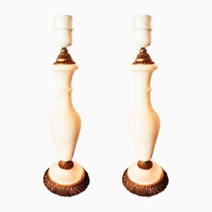 Tischlampen aus Weißem Marmor & Vergoldeter Bronze, 1970er, 2er Set