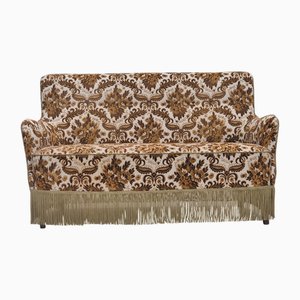Divano a due posti in tessuto marrone/beige con gambe in frassino, Danimarca, anni '60