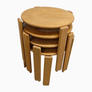 Holzhocker von Bruno Rey Dietiker, 1970er, 4er Set