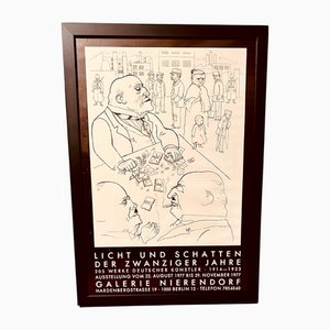 Original Exhibition Poster Gallery Nierendorf, Exhibition „light and shadow of the twenties“, Berlin 1977, Illus. George Grosz, „toads of property“ 1920, Framed Gallery Frame