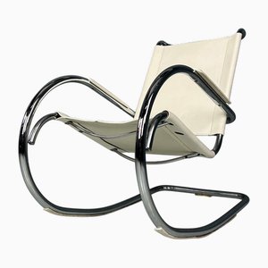 Mecedora Bauhaus Mid-Century moderna de cuero de Fasem, años 80