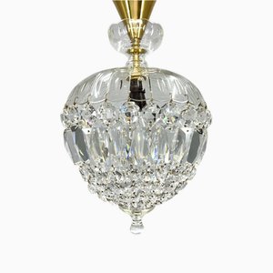 Mid-Century Crystal and Brass Chandelier, Czechoslovakia, 1970s