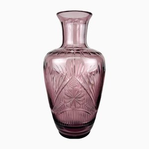 Bohemian Hand Cut Glass Vase, 1970s