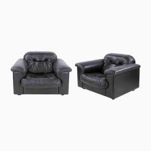 Set de Fauteuils DS-110 en Cuir Noir de De Sede, 1970s