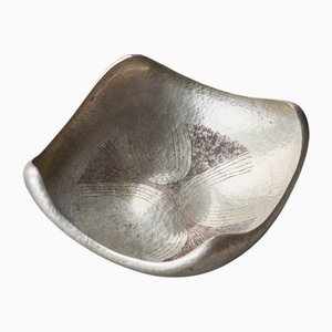 Mid-Century Italian Centerpiece in Hand Hammered Silver Plated Metal, 1950s